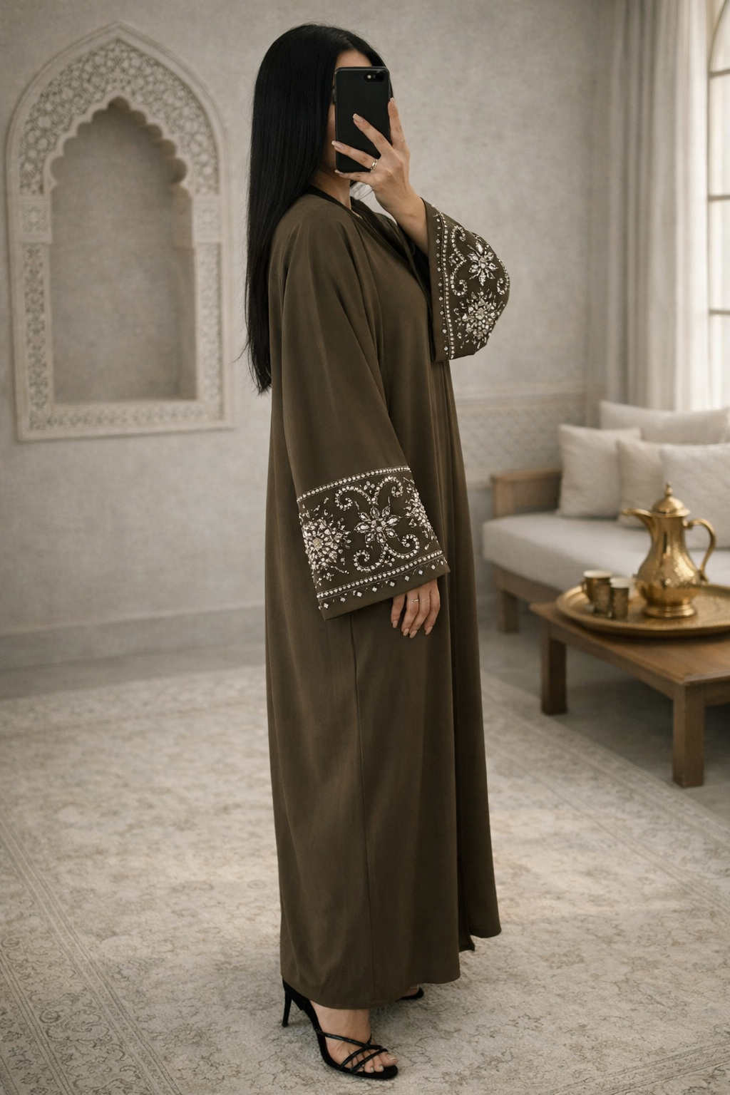 Amara Embellished Abaya – Chocolate Brown
