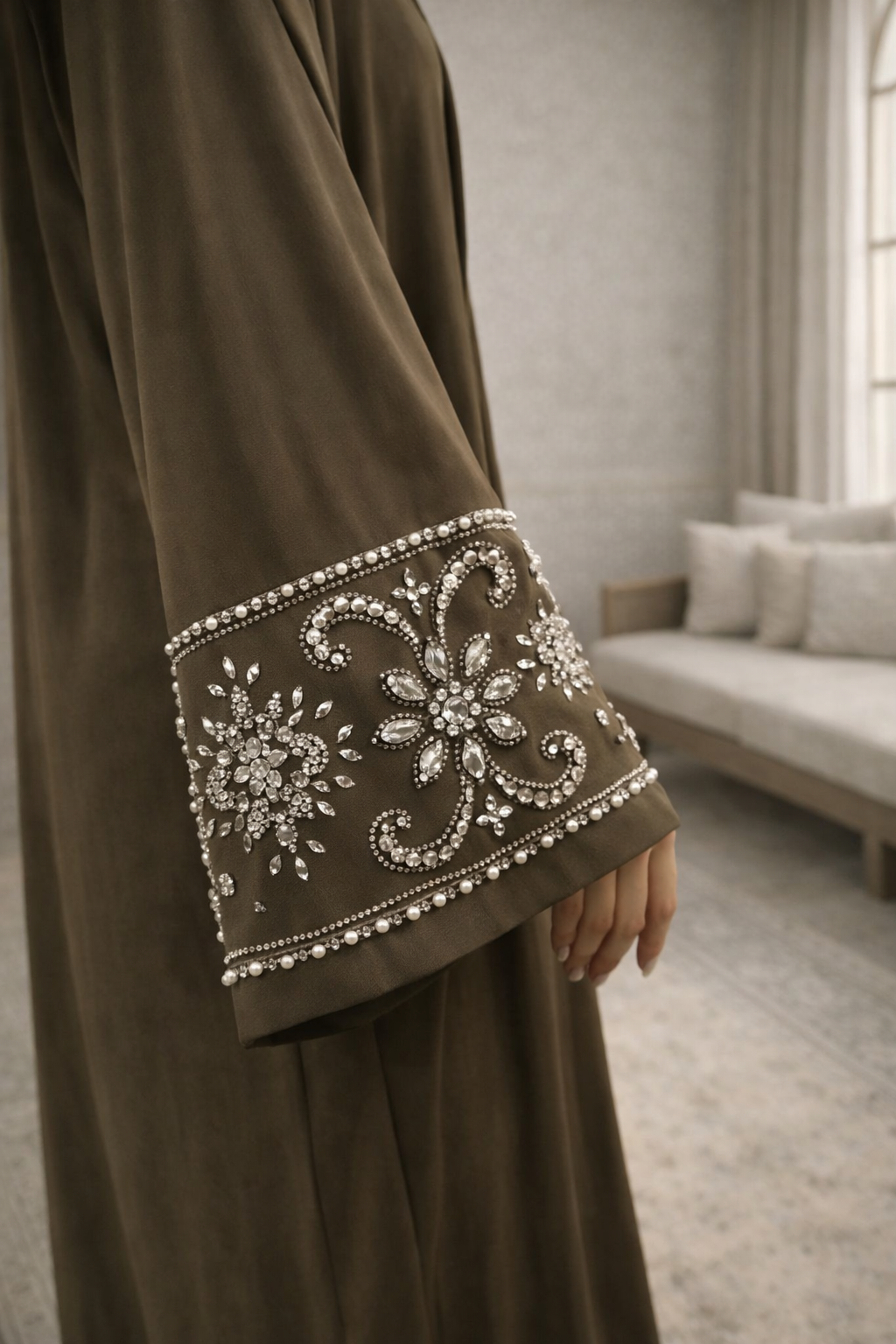 Amara Embellished Abaya – Chocolate Brown