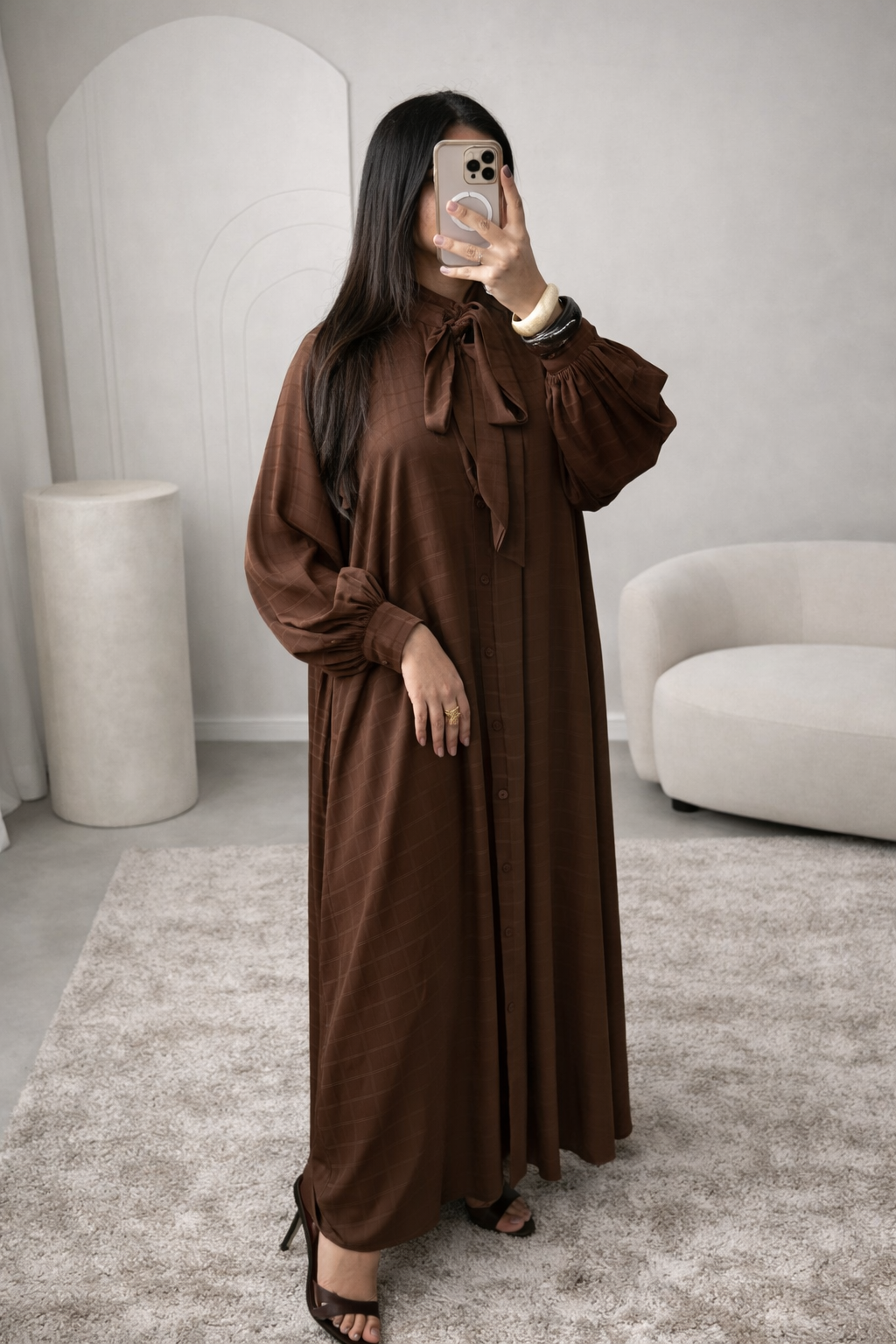 Elvara Bow Collar Abaya Dress