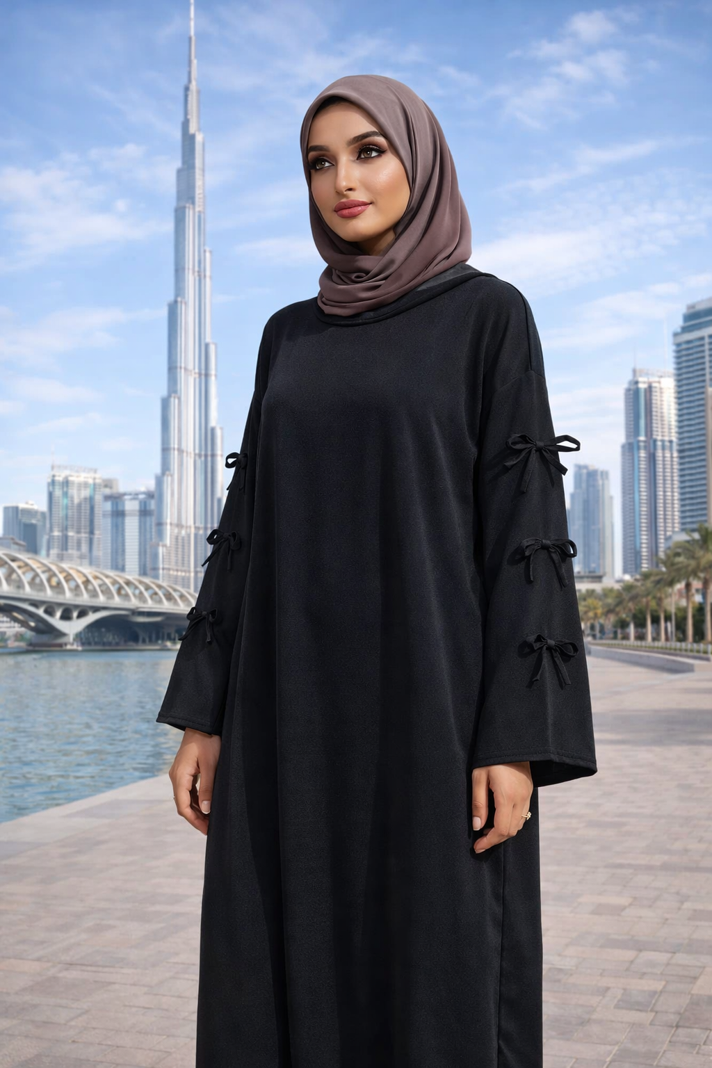 Simpele Abaya met Strikdetails – Luxe Comfort voor Lente & Zomer | Zwart