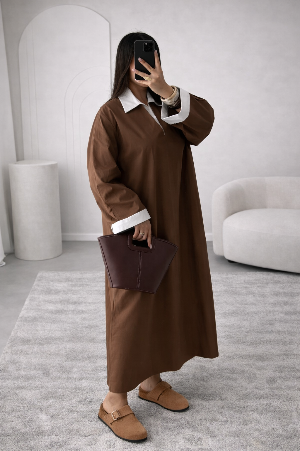Alina Poplin Abaya Dress – Chocolate