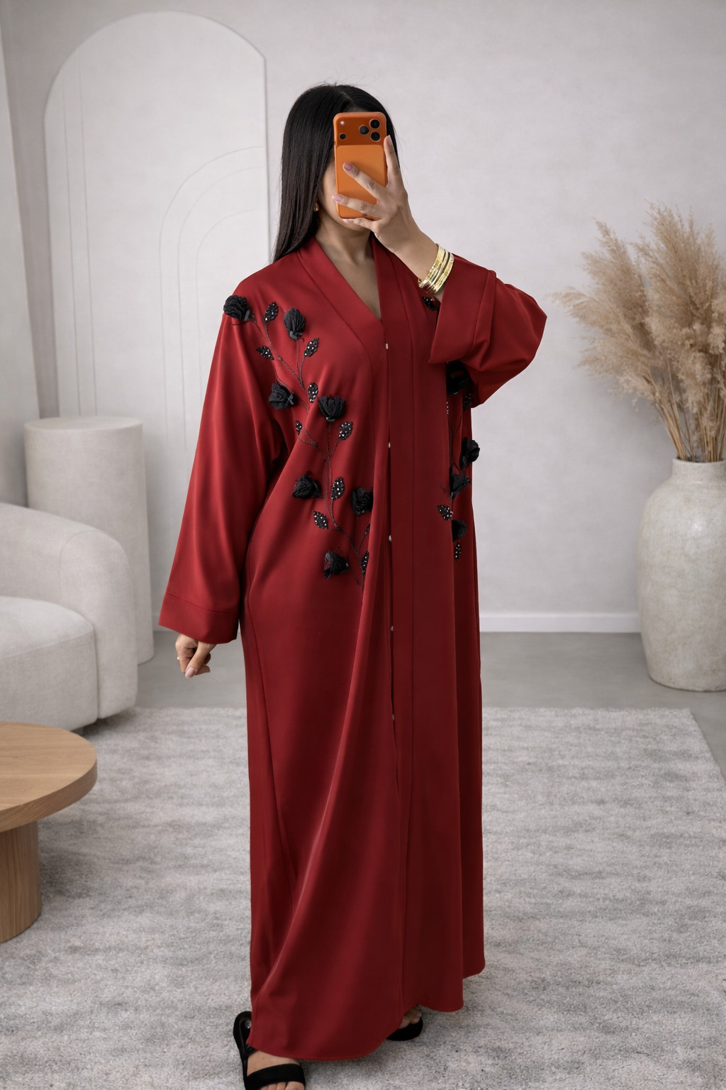 Butterfly Bloom Abaya – Crimson