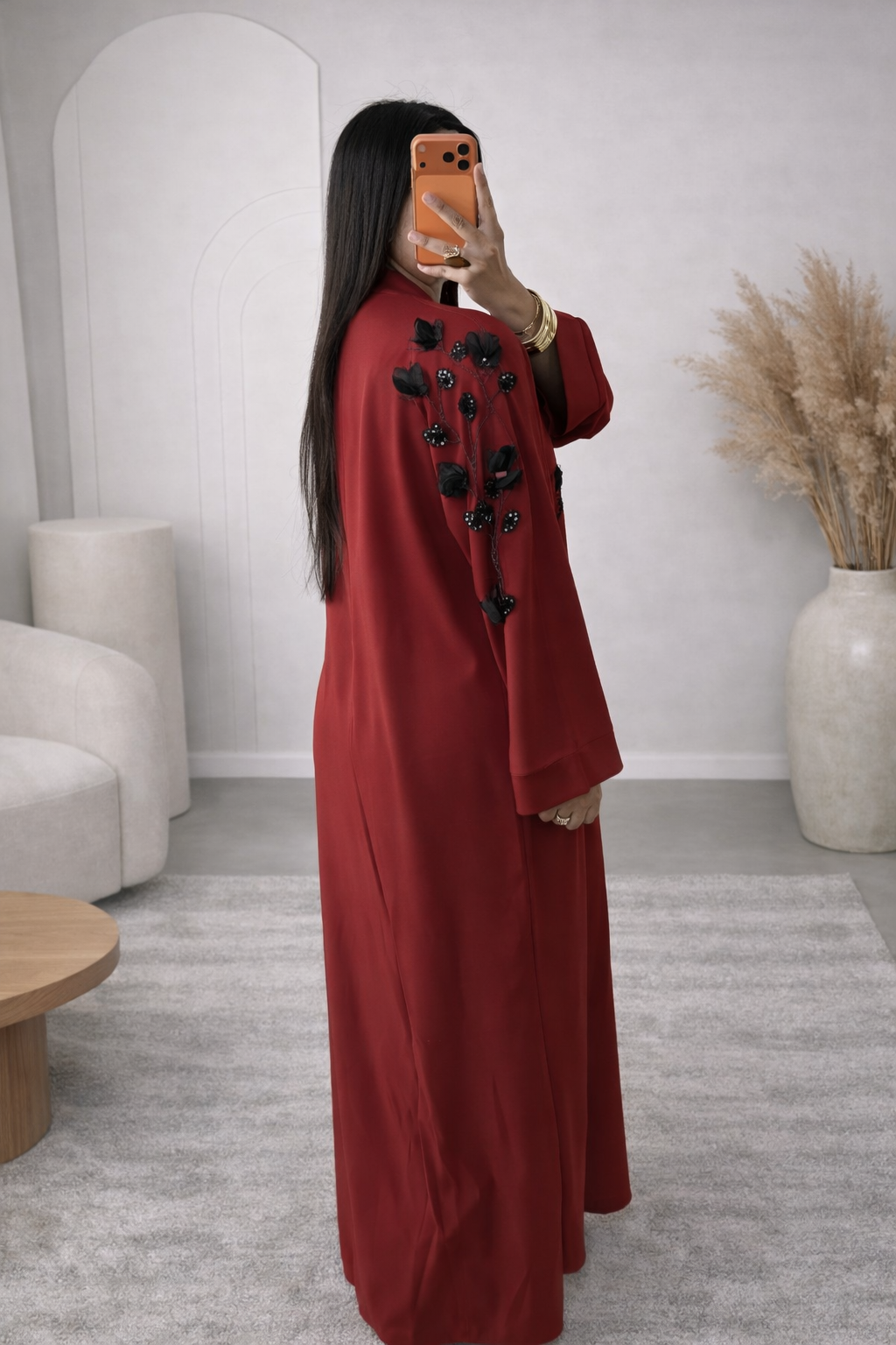Butterfly Bloom Abaya – Crimson