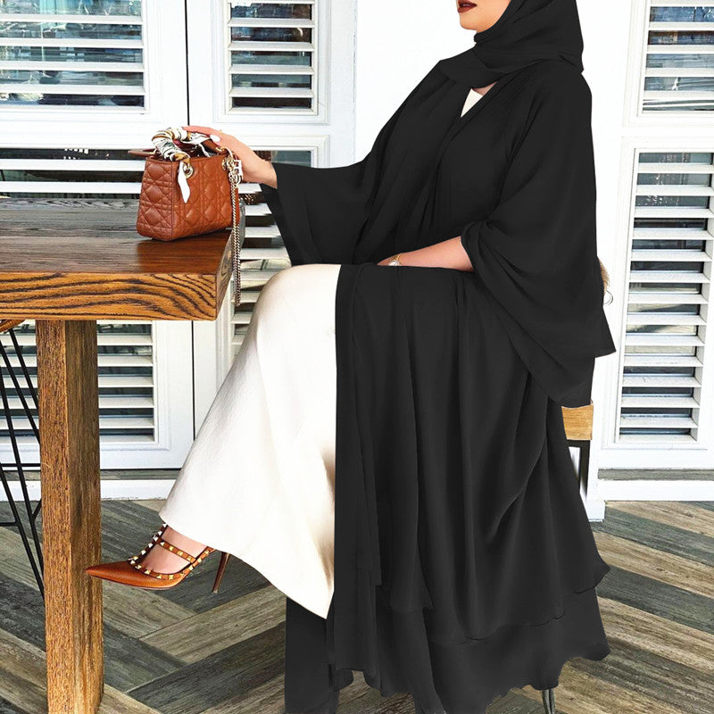 Luxe Flowing Abaya – Midnight Black