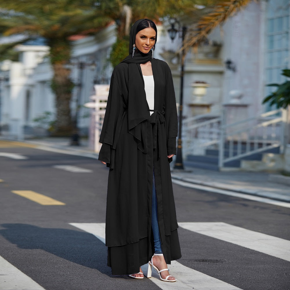 Luxe Flowing Abaya – Midnight Black