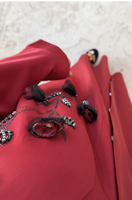 Butterfly Bloom Abaya – Crimson