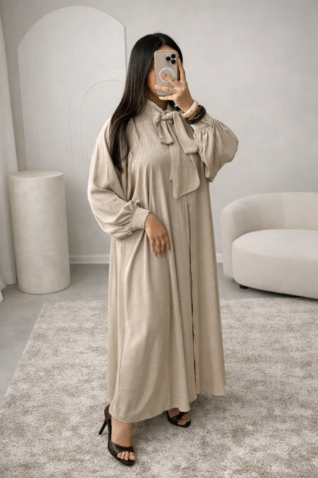 Elvara Bow Collar Abaya Dress